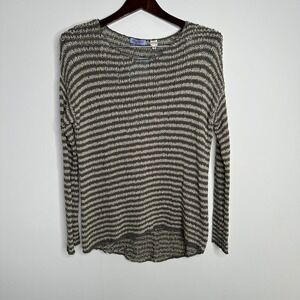 Acrobat Striped Open Knit Cotton Sweater Women's Small Grey Beige NWT